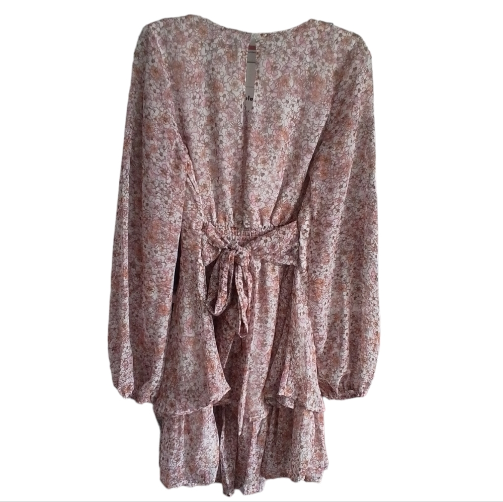 Japna Floral Tiered Long Sleeve Ilk Polyester Dress - Picture 4 of 16